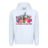 White western cancer  in october we wear pink coffee cups with ribbons Premium Hoodie - AdoDesignShop