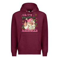 Burgundy merry christmas assholes Premium Hoodie - MaliasSmallBusiness
