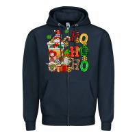 Navy ho ho ho christmas latte with gnomies Zipper Hoodie - AdoDesignShop