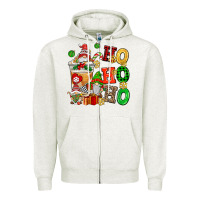 Oatmeal Heather ho ho ho christmas latte with gnomies Zipper Hoodie - AdoDesignShop