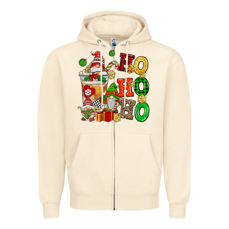 Ho Ho Ho Christmas Latte With Gnomies Zipper Hoodie by AdoDesignShop | Teevron