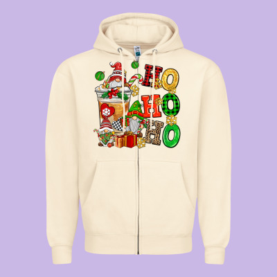 Ho Ho Ho Christmas Latte With Gnomies Zipper Hoodie Designed By Adodesignshop