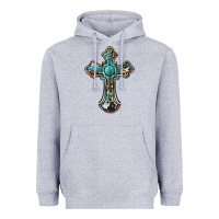 Heather Grey western cross Heavyweight Hoodie - BarkalooDesign