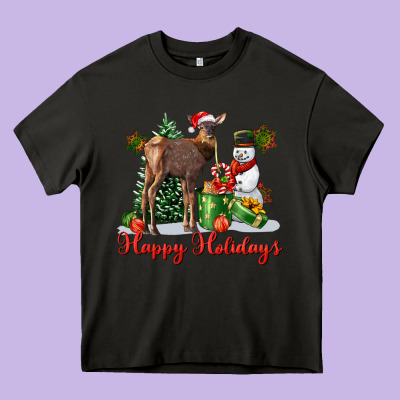Happy Holidays Baby Deer Heavy Core Tee Designed By Lillyallendesigns