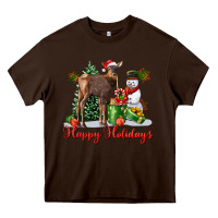 Chocolate Brown happy holidays baby deer Heavy Core Tee - LillyAllenDesigns