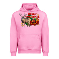 Fuchsia Pink Merry Christmas Deer Urban Hoodie - LillyAllenDesigns