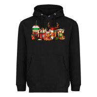 Black Reindeer Christmas Coffee Cups Heavyweight Hoodie - Jasminsmagicworld