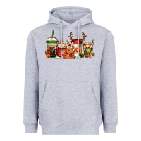 Heather Grey Reindeer Christmas Coffee Cups Heavyweight Hoodie - Jasminsmagicworld