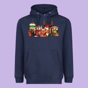 Reindeer Christmas Coffee Cups Heavyweight Hoodie Designed By Jasminsmagicworld