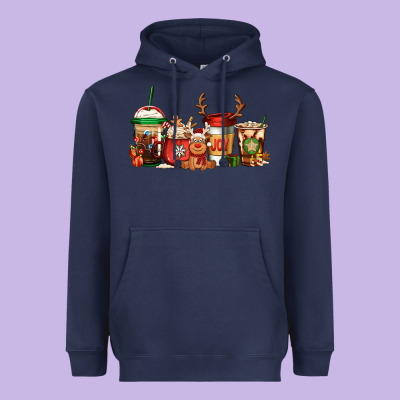 Reindeer Christmas Coffee Cups Heavyweight Hoodie Designed By Jasminsmagicworld