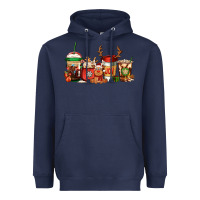 Navy Reindeer Christmas Coffee Cups Heavyweight Hoodie - Jasminsmagicworld