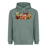 Sage Reindeer Christmas Coffee Cups Heavyweight Hoodie - Jasminsmagicworld