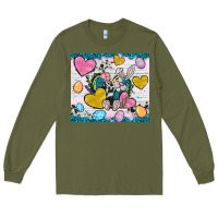 Army Green Easter hearts Cowhide tumbler Easter Day Long Sleeve Tee - Neo Western
