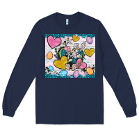 Navy Easter hearts Cowhide tumbler Easter Day Long Sleeve Tee - Neo Western
