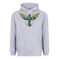 Heather Grey western cross wings Heavyweight Hoodie - BarkalooDesign