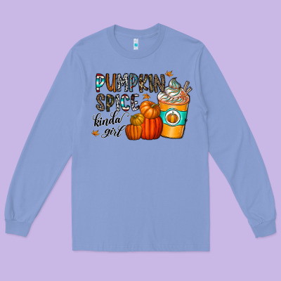 Pumpkin Spice Kinda Girl Long Sleeve Tee Designed By Cowhidedigitalart