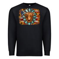 Black american flag sunflowers highland cow turquoise background Premium Sweatshirt - Jasminsmagicworld