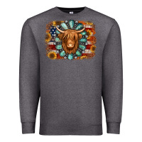 Charcoal Heather american flag sunflowers highland cow turquoise background Premium Sweatshirt - Jasminsmagicworld