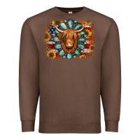 Chestnut american flag sunflowers highland cow turquoise background Premium Sweatshirt - Jasminsmagicworld