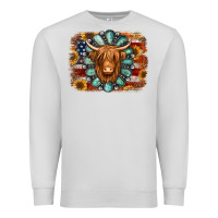 Dove Grey american flag sunflowers highland cow turquoise background Premium Sweatshirt - Jasminsmagicworld