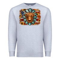 Heather Grey american flag sunflowers highland cow turquoise background Premium Sweatshirt - Jasminsmagicworld