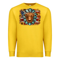 Lemon american flag sunflowers highland cow turquoise background Premium Sweatshirt - Jasminsmagicworld