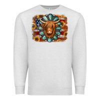 Oatmeal Heather american flag sunflowers highland cow turquoise background Premium Sweatshirt - Jasminsmagicworld