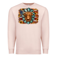 Pale Pink american flag sunflowers highland cow turquoise background Premium Sweatshirt - Jasminsmagicworld