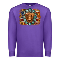 Purple american flag sunflowers highland cow turquoise background Premium Sweatshirt - Jasminsmagicworld