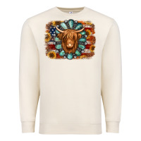 Sandshell american flag sunflowers highland cow turquoise background Premium Sweatshirt - Jasminsmagicworld