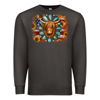 Smoke american flag sunflowers highland cow turquoise background Premium Sweatshirt - Jasminsmagicworld