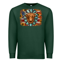 Sports Green american flag sunflowers highland cow turquoise background Premium Sweatshirt - Jasminsmagicworld