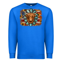 True Royal american flag sunflowers highland cow turquoise background Premium Sweatshirt - Jasminsmagicworld