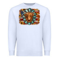 White american flag sunflowers highland cow turquoise background Premium Sweatshirt - Jasminsmagicworld