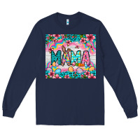 Navy Easter Mama Leopard tumbler Easter Day Long Sleeve Tee - Neo Western