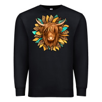Black highland cow turquoise sunflower Premium Sweatshirt - Jasminsmagicworld