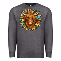 Charcoal Heather highland cow turquoise sunflower Premium Sweatshirt - Jasminsmagicworld