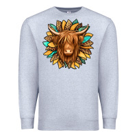 Heather Grey highland cow turquoise sunflower Premium Sweatshirt - Jasminsmagicworld