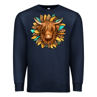 Navy highland cow turquoise sunflower Premium Sweatshirt - Jasminsmagicworld