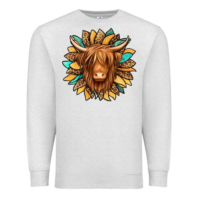 Highland Cow Turquoise Sunflower Premium Sweatshirt by Jasminsmagicworld | Teevron