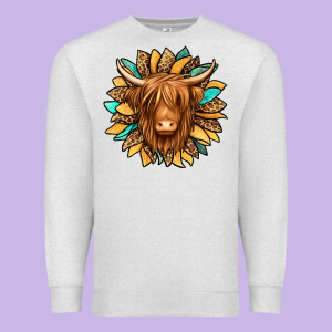 Highland Cow Turquoise Sunflower Premium Sweatshirt Designed By Jasminsmagicworld