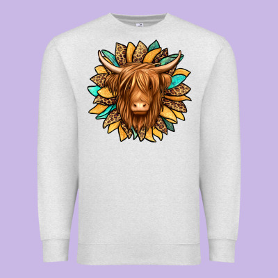 Highland Cow Turquoise Sunflower Premium Sweatshirt Designed By Jasminsmagicworld