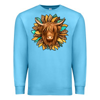 Ocean Blue highland cow turquoise sunflower Premium Sweatshirt - Jasminsmagicworld