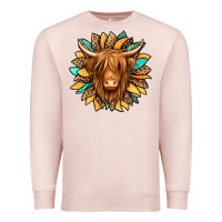 Pale Pink highland cow turquoise sunflower Premium Sweatshirt - Jasminsmagicworld