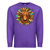 Purple highland cow turquoise sunflower Premium Sweatshirt - Jasminsmagicworld