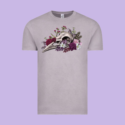 Vintage Tee Boho floral raven skull