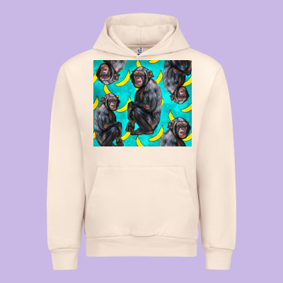 Chimpanzee And Banana Urban Hoodie Designed By Lillyallendesigns