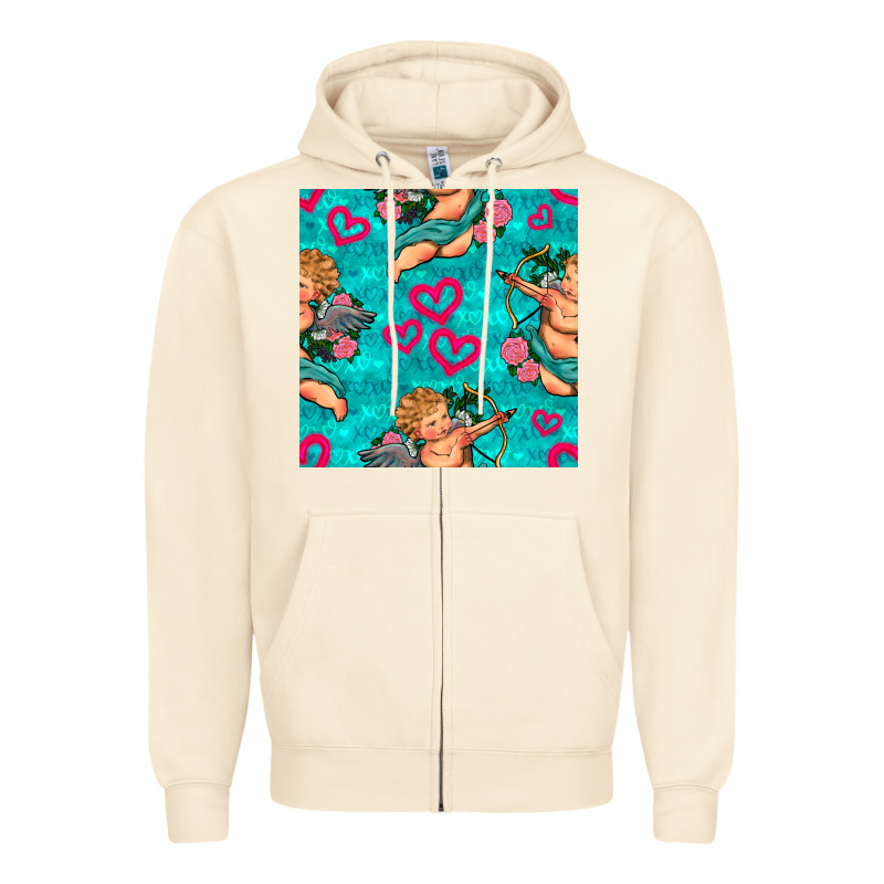 Valentines Day Cupid And Neon Heart Seamless Pattern Zipper Hoodie by BundleAndBundleShop | Teevron