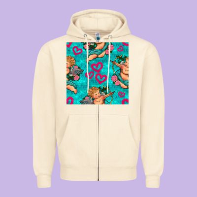 Valentines Day Cupid And Neon Heart Seamless Pattern Zipper Hoodie Designed By Bundleandbundleshop