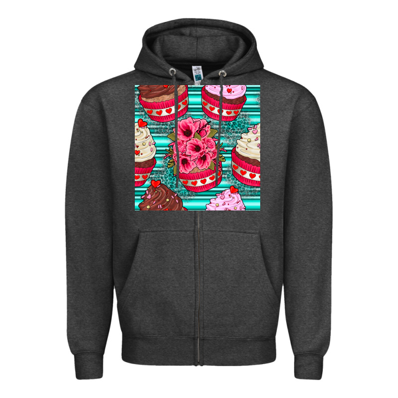 Valentines Day Flower Cupcakes And Serape Seamless Pattern Zipper Hoodie by BundleAndBundleShop | Teevron